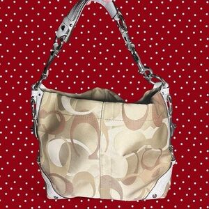 Coach Cream and Tan Shoulder Bag